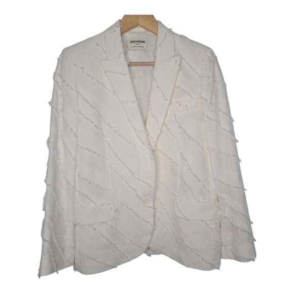 Zadig & Voltaire Womens Ivory Viking Fringe Blazer Size 34